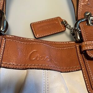 Coach Tan and Cream Slouchy Tote with Leather Accents